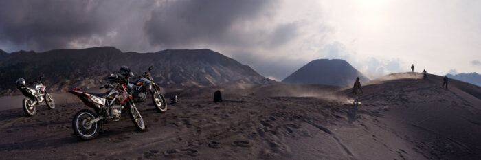 Dune bikes on the slopes of the mount bromo volcano