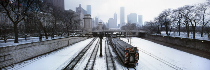 Snow on the train tracks in chicago