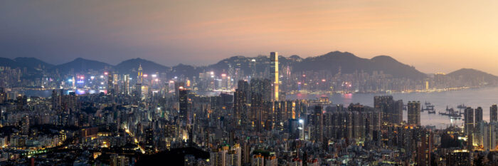 Panorama of the Hong Kong and Kowloon skyline from Beacon hill at night