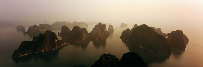 Panorama of Ha long bay pinnacles in Vietnam