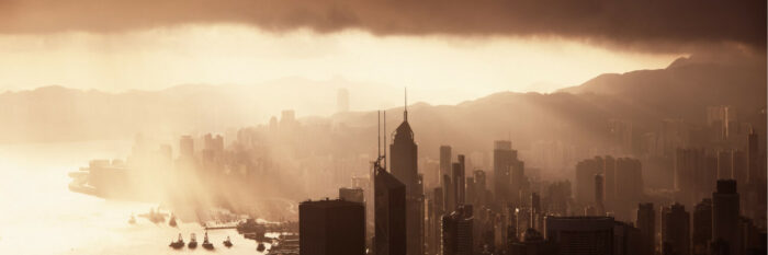 Hong Kong Skyscrapers with Sun rays