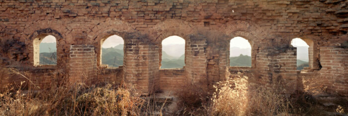 Windows though the ruins of Jonshanling and the great wall of china