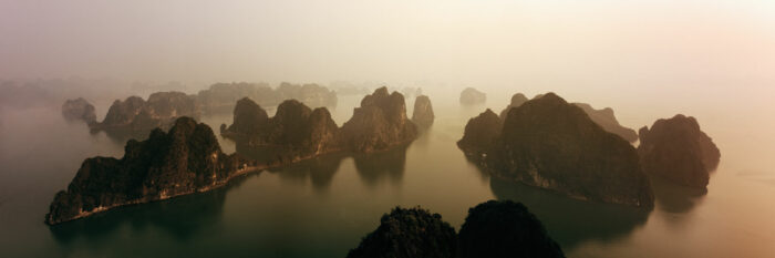 Panorama of Ha long bay pinnacles in Vietnam