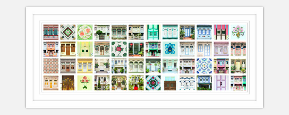 Singapore Peranakan Shophouses Colourful Collage Framed Art