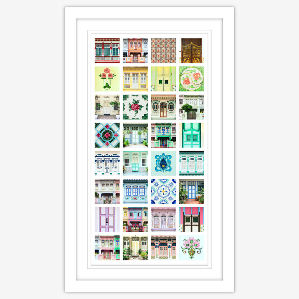 Singapore Peranakan Shophouses Colourful Collage Framed Art