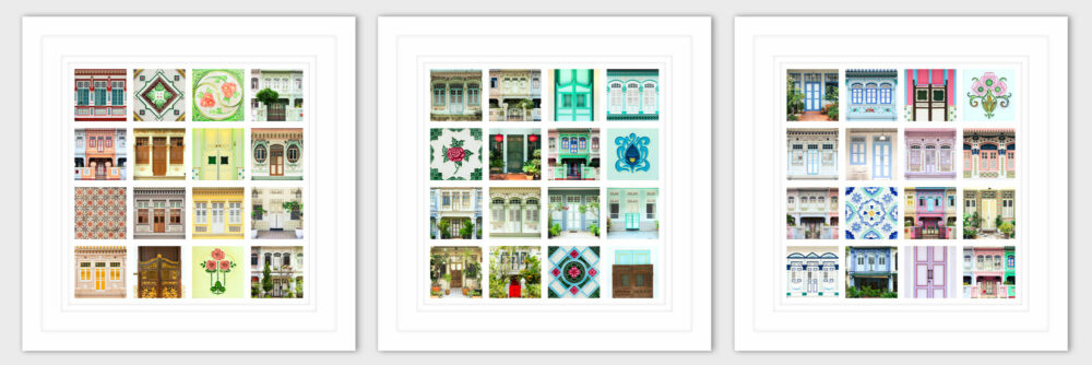 Singapore Peranakan Shophouses Colourful Collage Framed Art