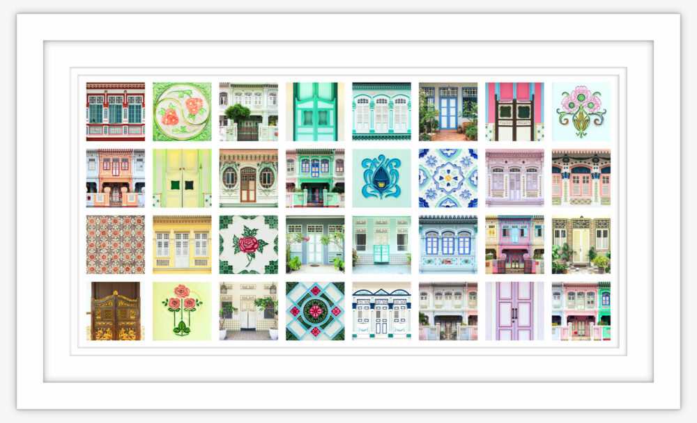 Singapore Peranakan Shophouses Colourful Collage Framed Art