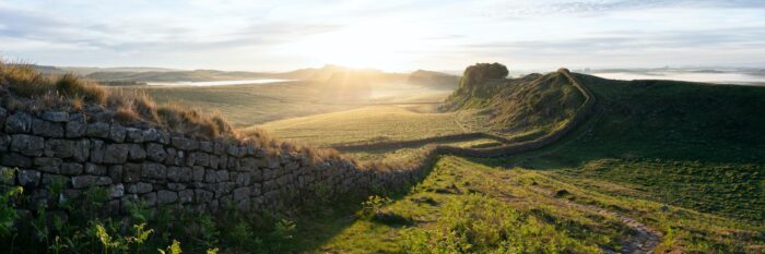 a panoramic print of an old roman wall in England