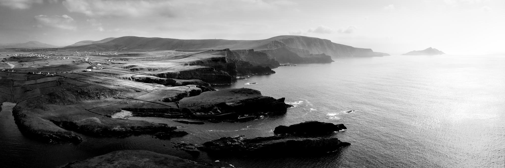 a black and white aerial print of the Kerry cliffs in Ireland
