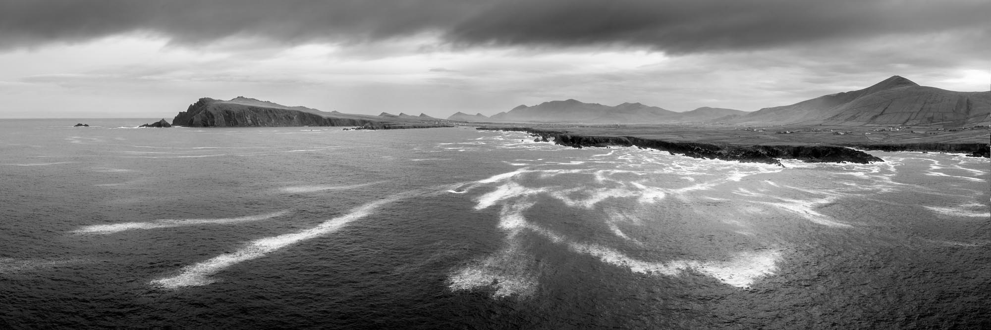 black and white panoramic print of the dingle peninsula