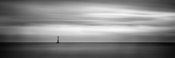 Artistic black and white print of the Haulbowline Lighthouse in Northern Ireland