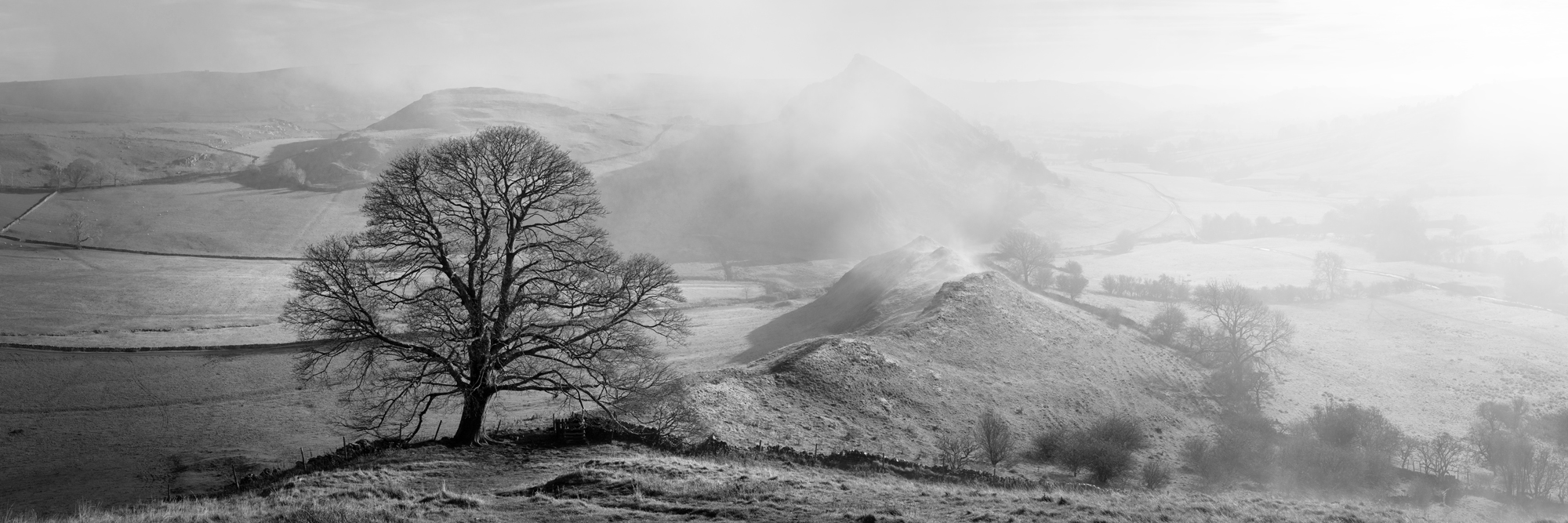 Panoramic b&w print of Chrome and Parkhouse Hill in the Peak District