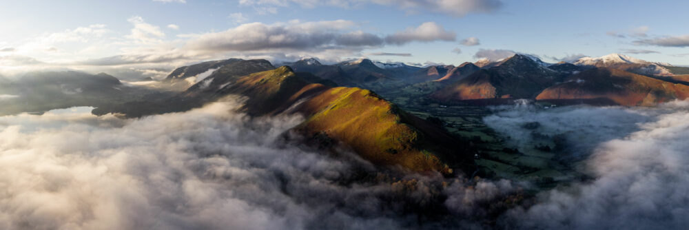 Panorama of Catbells fell surrounded by mist