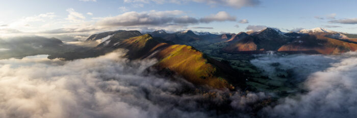 Panorama of Catbells fell surrounded by mist