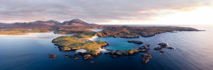 Aerial of Uig Sands on the isle of lewis in Scotland