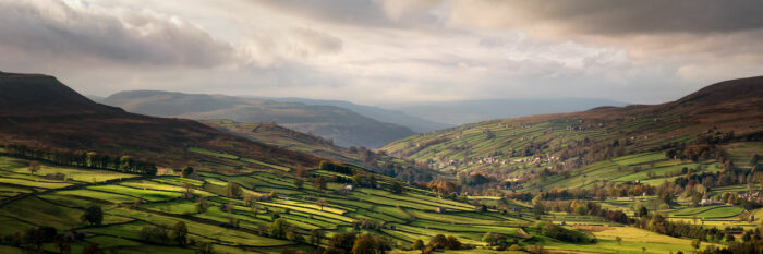 Panorama of the hills of swaledale near teeth in the Yorkshire Dales national park