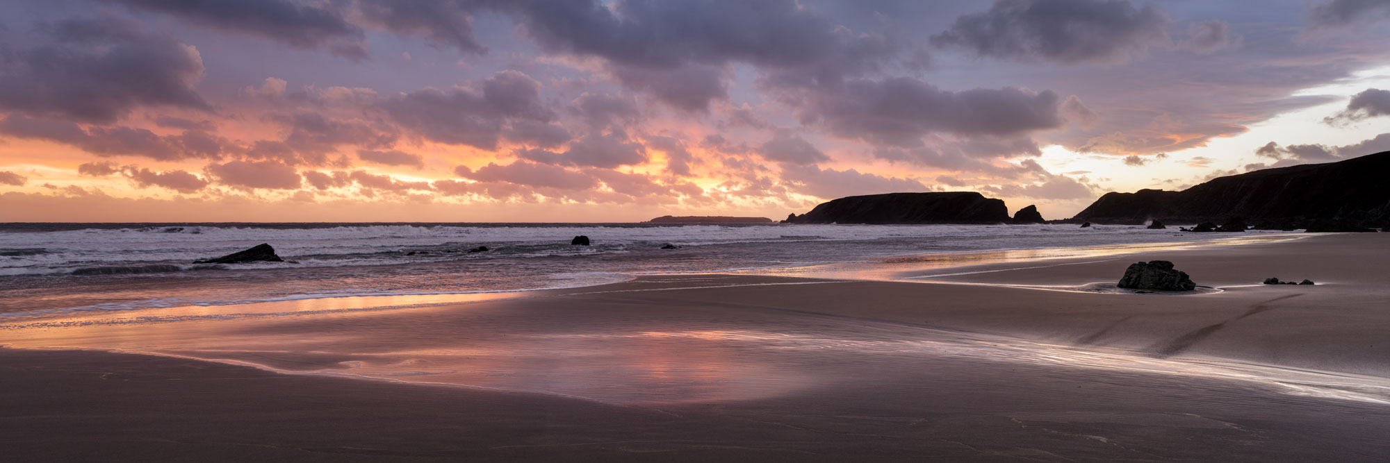 Panoramic print of Marloes Sands beach at sunset on the Pembrokeshire Coast