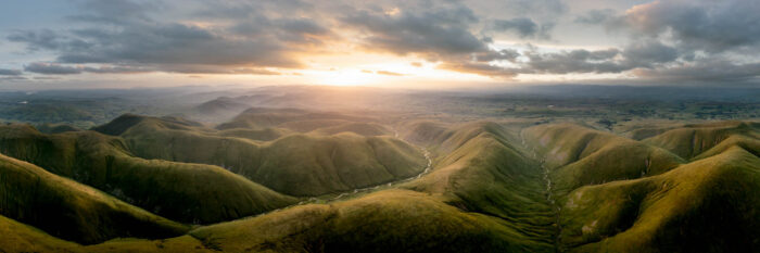Aerial Panorama Print of the Howgill Fells at sunset in The Yorkshire Dales National Park in Cumbria