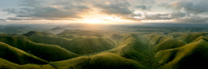 Aerial Panorama Print of the Howgill Fells at sunset in The Yorkshire Dales National Park in Cumbria