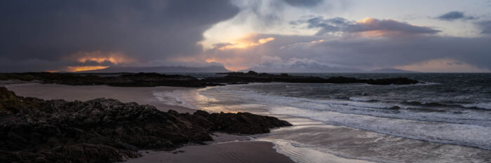 Panorama of Camusdarach Beach in the Scottish highlands