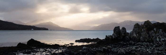 Panoramic Framed print of Loch Hourn and the Sound of Sleat Scotland