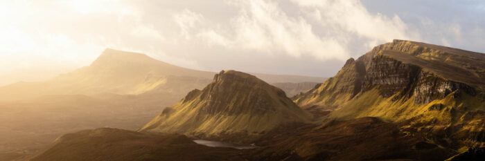 Panoramic Framed Print of the Trotternish Ridge at the Quiraing on the Isle of Skye in Scotland