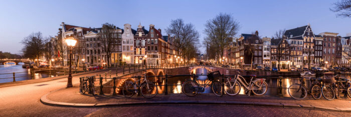 Panorama of the streets and Canals of Amsterdam