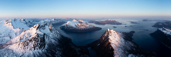 Panorama of the Mountains and isles in Nordland in the Arctic Circle Norway