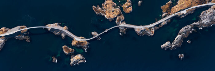 Aerial Panorama of The Atlantic Ocean road in Norway
