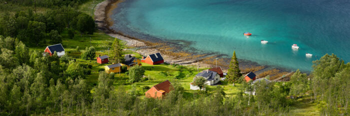 Panorama of a fishing village in Troms in Norway