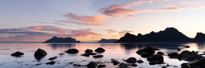 Panorama of Fugløyfjorden at sunrise