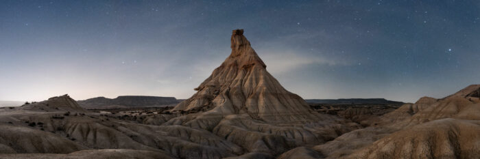 Panorama of the Spanish las burdens Reales desert under the stars