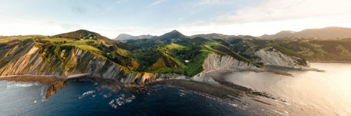 Aerial Panorama of the Flysch route in Basque Country Spain