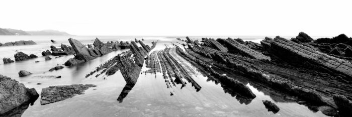 B&W Panorama of the Playa De Sakoneta in Spain