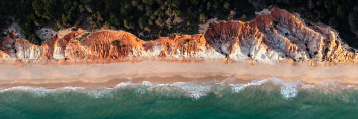 Aerial panorama above Falésia Beach in the Algarve Portugal