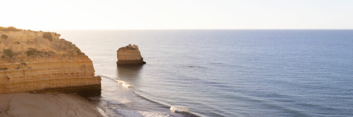 Panorama of Praia da Marinha on a summers day in the Algarve, Portugal