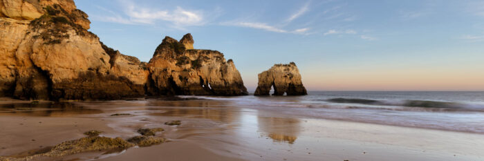 Panorama of the Praia da Prainha arches in the Algarve Portugal