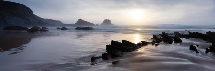 Panorama of Zambujeira do Mar beach on the Atlantic Ocean in Portugal