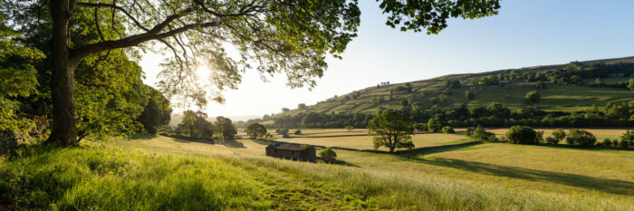 Panorama of Richmond in the Yorkshire Dales at sunrise