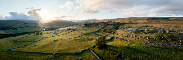 Aerial Panorama along the Dales Way walking route in the Yorkshire Dales