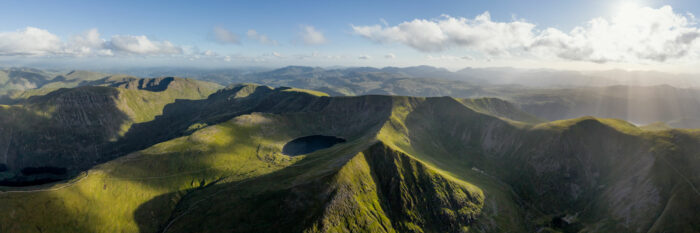 Aerial Panorama Framed Print of Helvellyn Mountain and Striding Edge in the Lake District