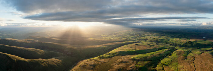 Aerial Panorama of Lune Valley along the Dales Way in the Yorkshire Dales