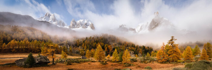 Panorama of Vallée de la Clarée in the French Alps in Autumn