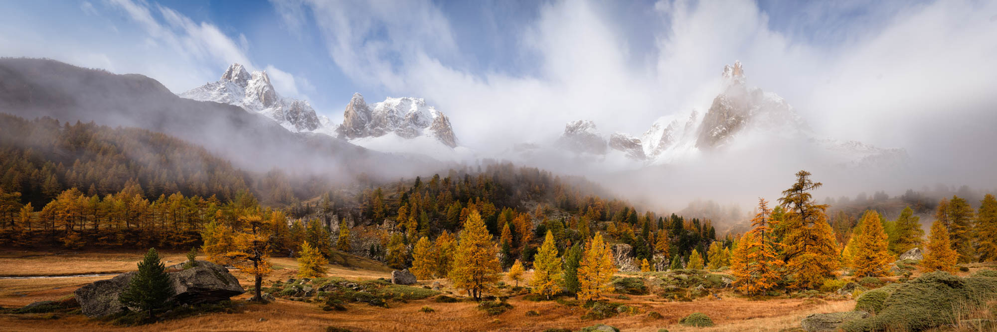 Panorama of Vallée de la Clarée in the French Alps in Autumn