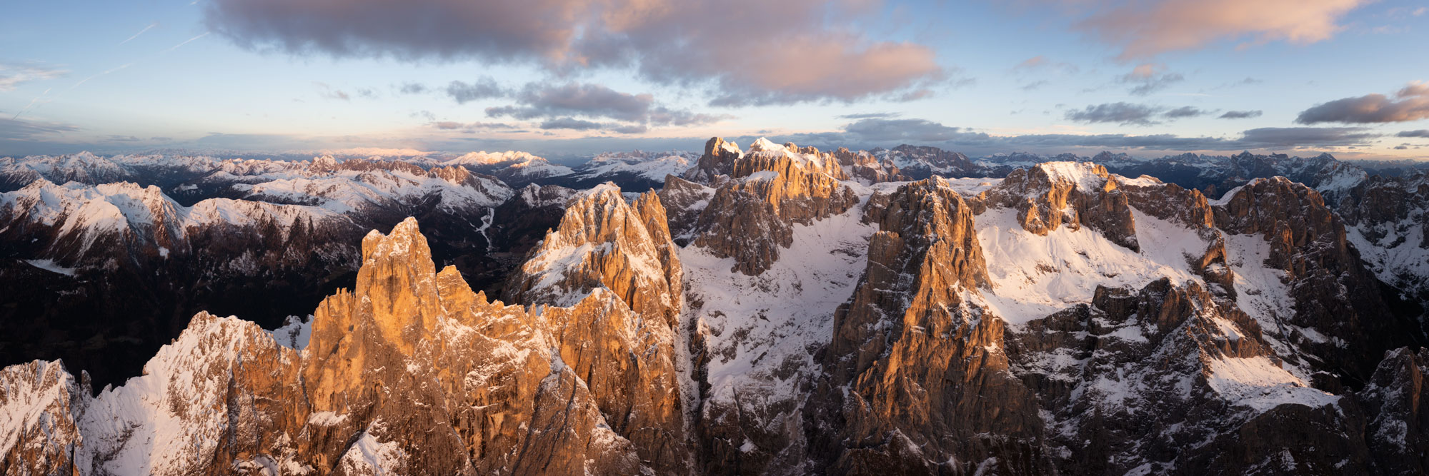 Aerial Panoramic print of the Pala mountains above Valle di Pradidali in the Italian Dolomiti
