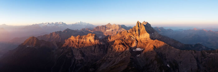 Aerial Panorama of the Dents du Midi mountain range in Chablais Swiss Alps