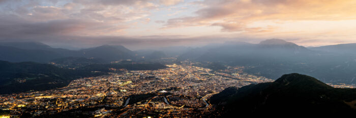 Panoramic Print of Grenoble city at sunset in France