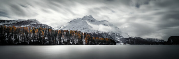 Panorama of Lake Sils Silsersee in St Moritz in Switzerland
