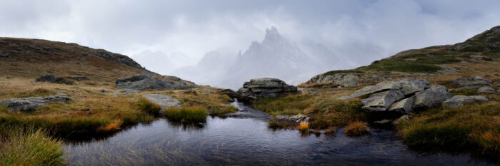 Panoramic Print of the Vallée de la Clarée Highlands on a moody day in the Alps, France