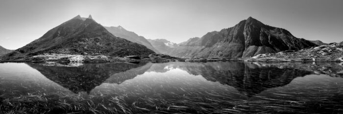 Black and white print of the Mont Cenis mountains and Lakes in the French Alps